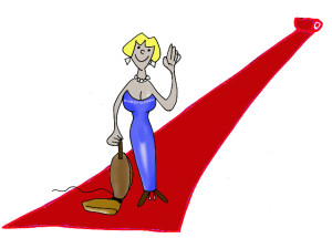 cartoon featuring a cleaner on a red carpet